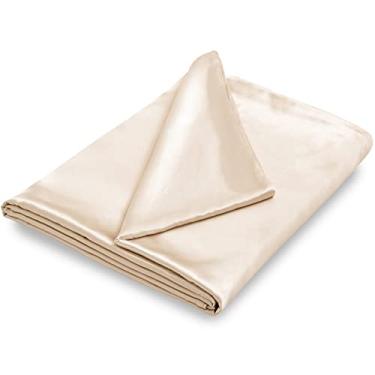 Imagem de NSGZ Capa de edredom de cetim de 122 cm x 182 cm para cobertor ponderado, capa luxuosa de cetim removível com 8 laços de fixação segura, cáqui