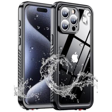 Imagem de MOZOTER Capa à prova d'água para iPhone 15 Pro, capa subaquática IPX8, à prova de choque e militar, à prova de quedas, película de qualidade de som transparente integrada para iPhone 15 Pro 6,1