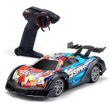 Imagem de Carro de controle remoto para crianças - 1/18 escala elétrica brinquedo de corrida remoto, controle remoto Drift Stunt Car com luzes LED brilhantes, carro de controle remoto para meninos menin type1