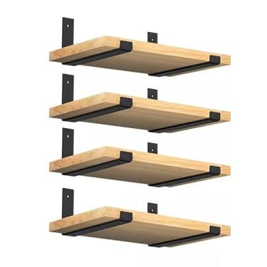 Imagem de Kit 4 Prateleiras Industrial Madeira Maciça com Mão Francesas de Metal Organizadoras Casa (80cm)