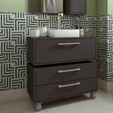 Imagem de Conjunto de Gabinete de Banheiro Suspenso com Cuba Branca e Gabinete de Chão Alice 1 PT 2 GV Grafite