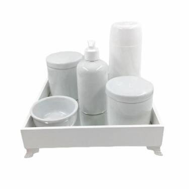 Imagem de Kit Higiene Bebê Porcelana Garrafa Bandeja Mdf 6pçs - TG Decor
