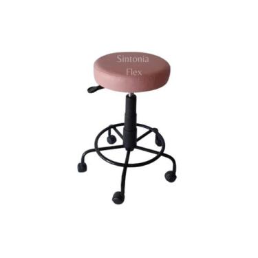 Imagem de Mocho Estética Base Ferro Apoio Pé Rodízio Corano Rosa Bebe - Sintonia