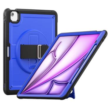 Imagem de Capa à prova de choque para iPad Air 13 polegadas M2 2024 com suporte para lápis/protetor de tela/alça de mão giratória, capa protetora resistente à prova de quedas (azul)