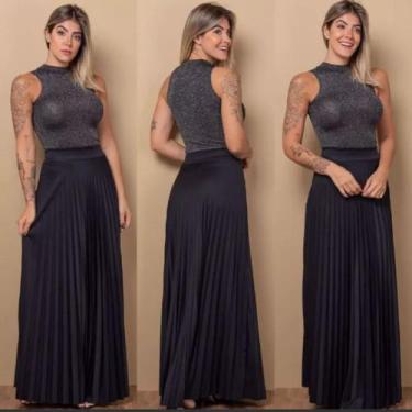 Imagem de Saia Plissada Feminina Longa Moda Evangelica Com Forro Preta Tamanho P