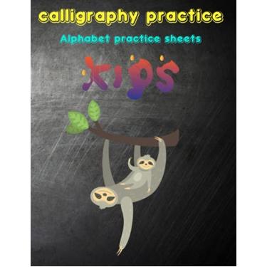 Imagem de Calligraphy practice I love sloths, Alphabet practice sheets: Female sloth with her cub on a black chalky background, notbook for kids, 8.5 x 11 100 page