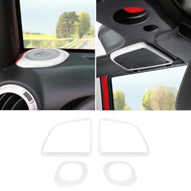 Imagem de Jimen Compatível com Jeep Wrangler JK JKU 2015-2018, 4 peças de alto-falante A pilar e acessórios de acabamento interno da capa do alto-falante do teto (branco)
