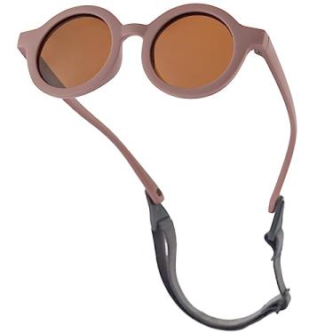 Imagem de KamQen Óculos de sol redondos flexíveis e polarizados para bebês com alça para bebês meninas meninos 0-24 meses proteção UV, A1 Borgonha, 0-24 Months