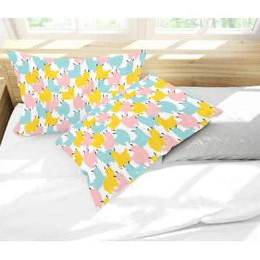 Imagem de Par de Fronhas Estampadas Cute lhamas Amarelo, Rosa e Azul 50x70cm - C