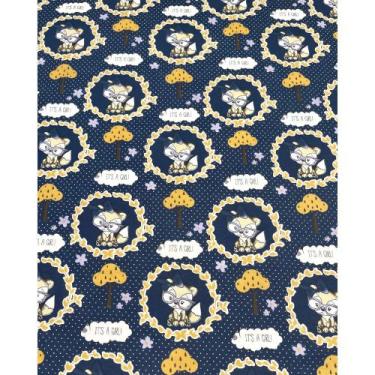 Imagem de Tecido Tricoline Estampado Gatinha Fundo Marinho - 1,50m de Largura