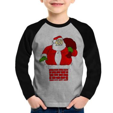 Imagem de Camiseta Raglan Infantil Papai Noel Chaminé Manga Longa - Foca na Moda