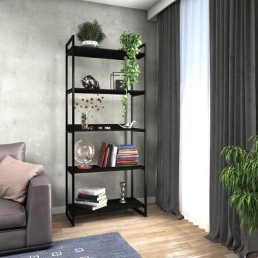 Imagem de Estante Estilo Industrial Metal Madeira 190x80cm Preta - E-LED BRASIL