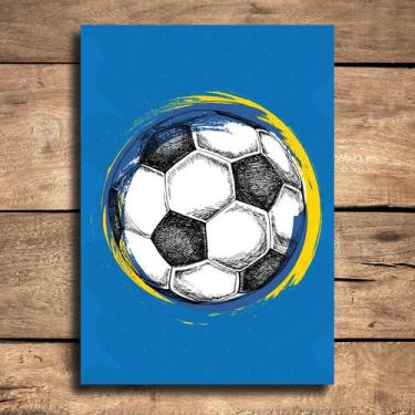 Imagem de Placa Decorativa MDF Bola de Futebol Fundo Azul 30x40cm - Quartinhos