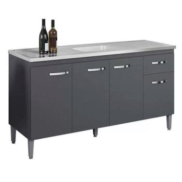 Imagem de Balcão de Pia 3 Portas Gabriela 150 cm Cinza Fosco Sem Tampo AJL Móvei