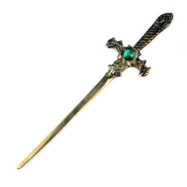Imagem de Athame Metal Dourado Envelhecido 15 cm Pedra Verde - Lua Mística - 100