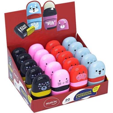 Imagem de Borracha Colorida Faces 4 Cores com Apontador - Display com 20 Unidade