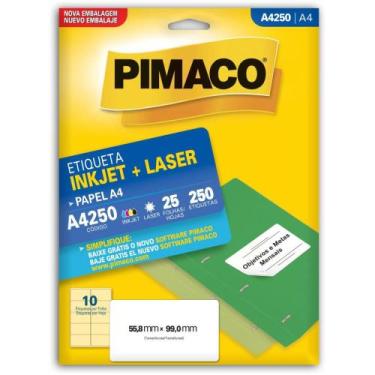 Imagem de Etiqueta A4 A4250 25 Folhas 55,8 X 99,0MM com 250 Etiquetas - Pimaco