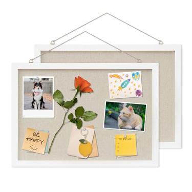 Imagem de DAHAPYBOO Quadro de cortiça com 2 pacotes de linho branco, quadro de avisos 43 x 30 cm para decoração de quadro de mensagens ou quadro de visão.