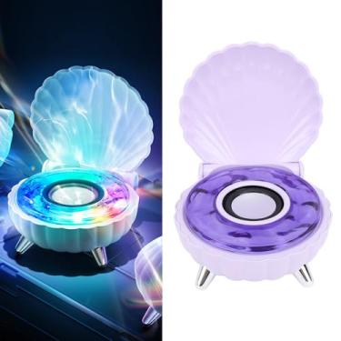 Imagem de Alto-falante Bluetooth Em Formato de Concha, Alto-falante Bluetooth Com Luz Noturna, Alto-falantes Estéreo de 360 graus para Decoração de Mesa de Escritório e Sala de Estar (Roxo)