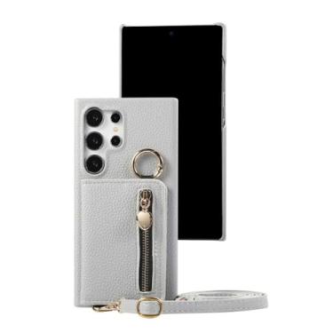 Imagem de Capa de celular tipo carteira crossbody para Samsung Galaxy S24 Ultra S23 S22 Plus A15 A35 A55 A05 A05S A25 A54 A24 A34 A14 Capa de couro, azul cinza, para Galaxy S23 Plus