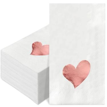 Imagem de JarThenaAMCS Guardanapo de convidado para o dia dos namorados, 100 peças, folha de ouro rosa, guardanapo de papel de coração, descartável, para jantar, toalha de mão, para decoração de mesa