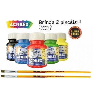 Imagem de Kit Com 123 Tintas De Tecido Acrilex 37ml + Pincel