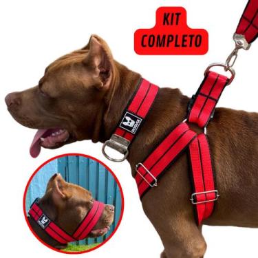 Imagem de O melhor kit Para Cachorro Coleira Peitoral Focinheira Pet Pitbull Gol
