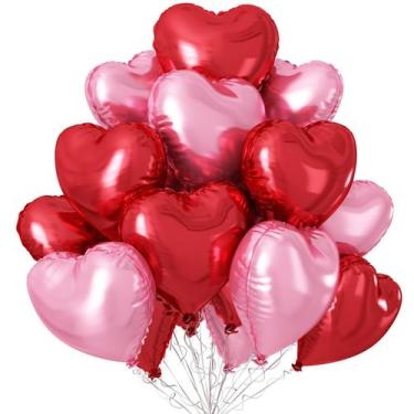 Imagem de Balões de Mylar em Formato de Coração - Rosa e Vermelho - 18cm (12 Uni
