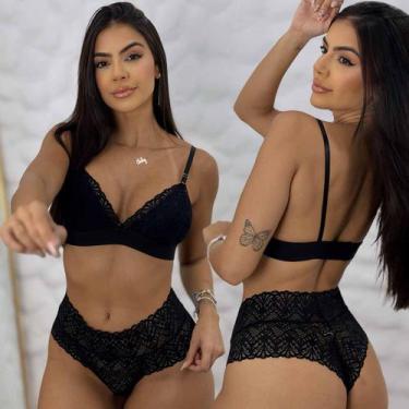 Imagem de Conjunto Lingerie Sem Bojo Sem Aro Rendado Calcinha Cintura Alta Sensu