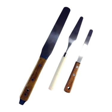 Imagem de rockible 3 peças pintura pintura pintura de mixagem maçaneta de madeira mistura raspadores de ferramentas de arte facas de paletes para arte de tinta de óleo