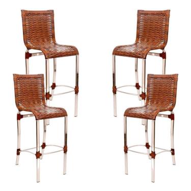 Imagem de 4 Banquetas Alta Haiti Em Alumínio Para Cozinha Bar Edícula Argila