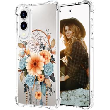 Imagem de Hungo Capa compatível com Samsung Galaxy S25 Edge para mulheres, meninas, design claro, bonito, feminino, designer de pele, apanhador de sonhos, flores
