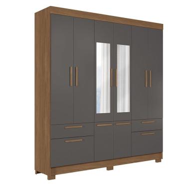 Imagem de Guarda-roupa 8 Portas 4 Gavetas com Espelho Mdp Curitiba Jatobá/ Grafitte