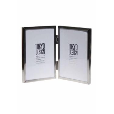 Imagem de Porta Retrato Duplo Livro Abre fecha em Metal e Vidro 10x15 - Onix, Pr