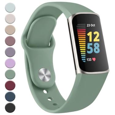 Imagem de Meliya Pulseira de substituição para Fitbit Charge 5 masculina e feminina, pulseira esportiva de silicone macio à prova d'água para Fitbit Charge 5 Advanced Fitness Tracker (cacto)