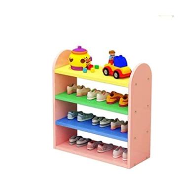 Imagem de Sapateira organizadora simples de 4 camadas, armário de sapatos pequeno com emenda de cores, prateleira pode armazenar 12 a 15 pares de organizador de sapatos de armazenamento de sapatos (G)