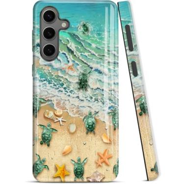 Imagem de ZISKGZO Capa compatível com Samsung Galaxy A56 5G, capa de silicone rígida de 2 camadas 2 em 1, capa protetora à prova de choque, praia de tartaruga marinha e estrela do mar