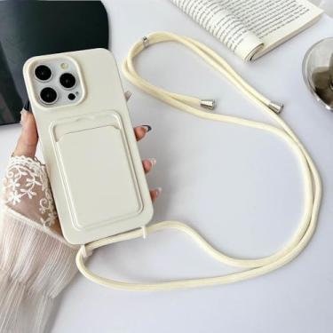 Imagem de Capa de telefone com alça de colar transversal para iPhone 16 15 14 Plus 13 12 11 Pro Max, capa de carteira de silicone com porta-cartões, branco antigo, para iPhone 13