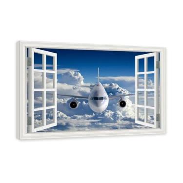Imagem de Arte de parede em tela de janela aberta, impressão natural em tela, "Avião no céu 35.6 cm, decoração de parede de paisagem de janela, decoração de casa moderna. Moldura interna 70 x 105 cm - 27,6 x