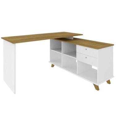 Imagem de Mesa Escrivaninha 2 Gavetas Com Nichos Em L Golden Olmo/branco