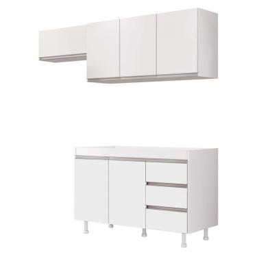Imagem de Cozinha Planejada Lux 3 Peças 100%MDF Balcão Gabinete Sem Tampo 119cm 3 Gavetas Branco - Abmaza