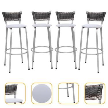 Imagem de Banco Para Balcão Alto Estrutura Prata Encosto Junco Degradê Ideal Ban