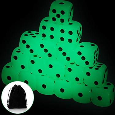 Imagem de 18 Pieces Glow in The Dark Dice Luminous Dice 6 Sided Dice with Black Velvet Pouches for Board Games Activity Casino Theme Party Favors