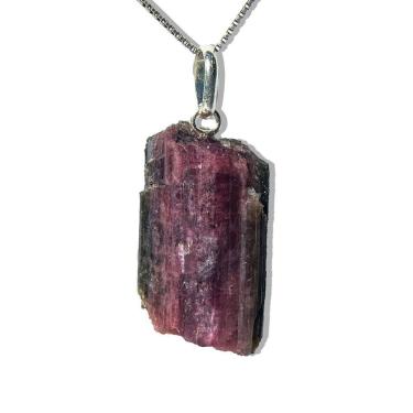 Imagem de Colar Canudo Turmalina Melancia Bruto Natural Pino Prata 950