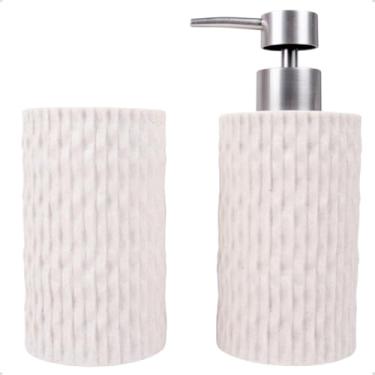 Imagem de Conjunto 2 Peças para Banheiro Porta Sabonete Líquido e Porta Escovas Poliresina Mart