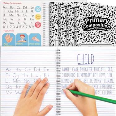 Imagem de Henoyso Caderno de composição primária espiral de 100 páginas, K-2, diário primário, papel de prática de caligrafia, para crianças, jardim de infância, pré-escola, 1ª 2ª série (preto)
