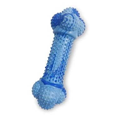 Imagem de Nylabone Brinquedo de mastigar forte osso de ação dupla para cães, brinquedo de borracha natural para o tédio, sabor de manteiga de amendoim, cães grandes - até 23 kg, 1 unidade