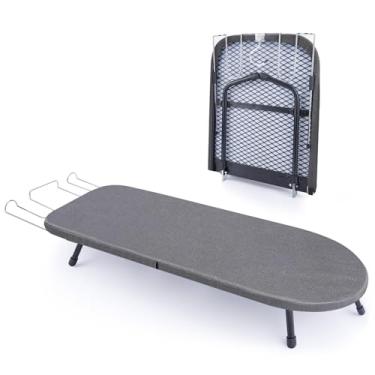 Imagem de Tábua de passar roupa de mesa com descanso de ferro, mini tábua de passar com painel de malha de metal com capa resistente ao calor, tábua de ferro pequena portátil dobrável para dormitórios