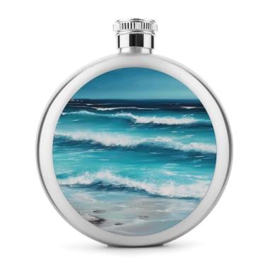 Imagem de Cantil de aço inoxidável, turquesa praia original impressão paisagem marítima clássico garrafa de bolso garrafa de anca garrafa de viagem garrafa portátil garrafa de metal