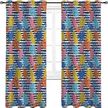 Imagem de Cortinas blecaute coloridas para quarto - Cortinas de escurecimento de ambiente com isolamento térmico com ilhós para sala de estar, três camadas trançadas anel de redução de ruído cortina de sombra